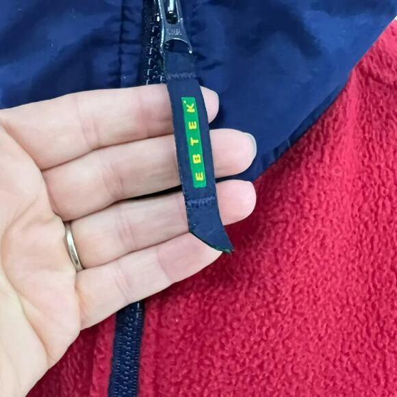 Vintage 90s Eddie Bauer EbTek Mens Large Spell Out Full Zip Fleece Jacket Red - Picture 2 of 13